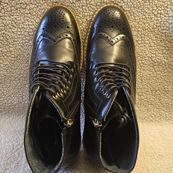 Bruno Marc Black Leather Brogue Ankle Boots Size 6.5 - Picture 5 of 7